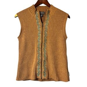 Vintage Woolrich Women's Tan Clove Rib Knit Full Zip Sweater Vest - Size Medium